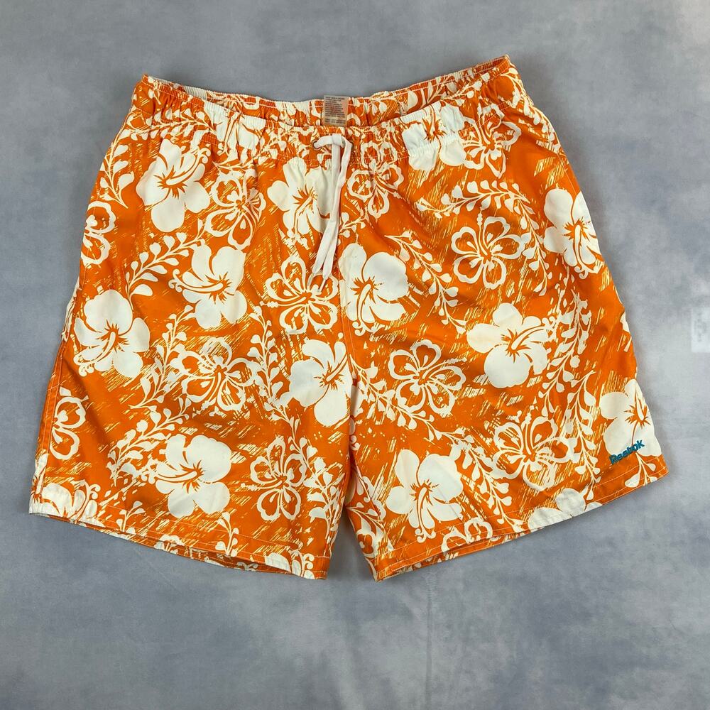Reebok Tropical Floral Orange Swim Trunks Board Shorts Men XL